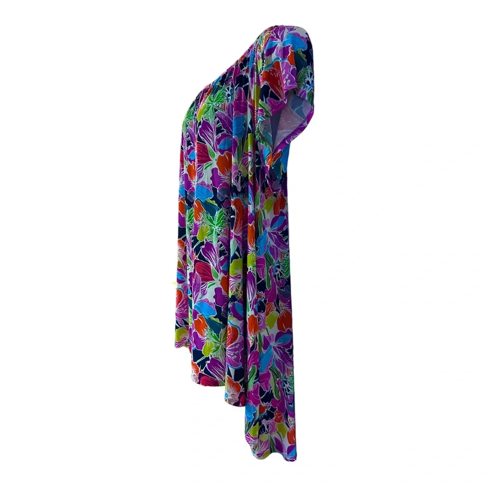 Midnight Velvet Tropical Floral High Low Tunic Casual Office Casual Knit Top - Picture 8 of 13